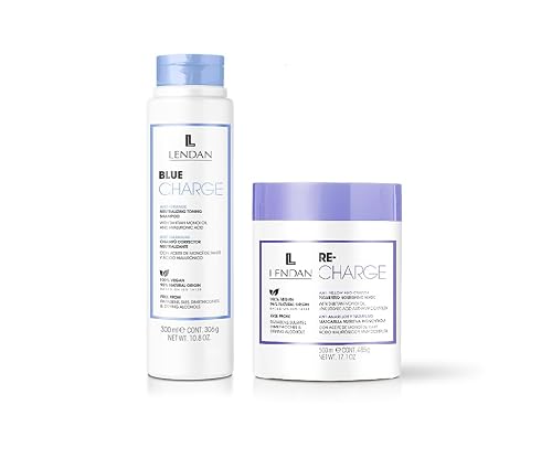 Lendan Anti-Yellow Kit with Blue Pigments, Blue Charge Shampoo 300ml + Re-Charge Mask 500ml