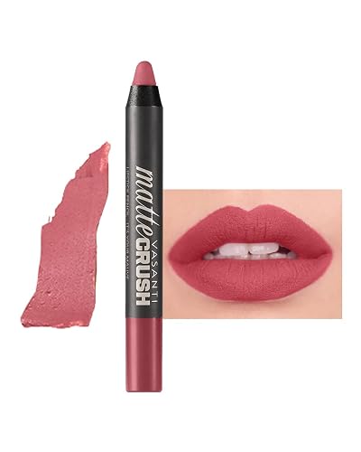 VASANTI Matte Crush Lipstick Pencil (Blushing) | Long-Lasting, Water-Resistant Lip Liner Pencil that Won’t Smudge | Highly Pigmented, Soft Matte Lip