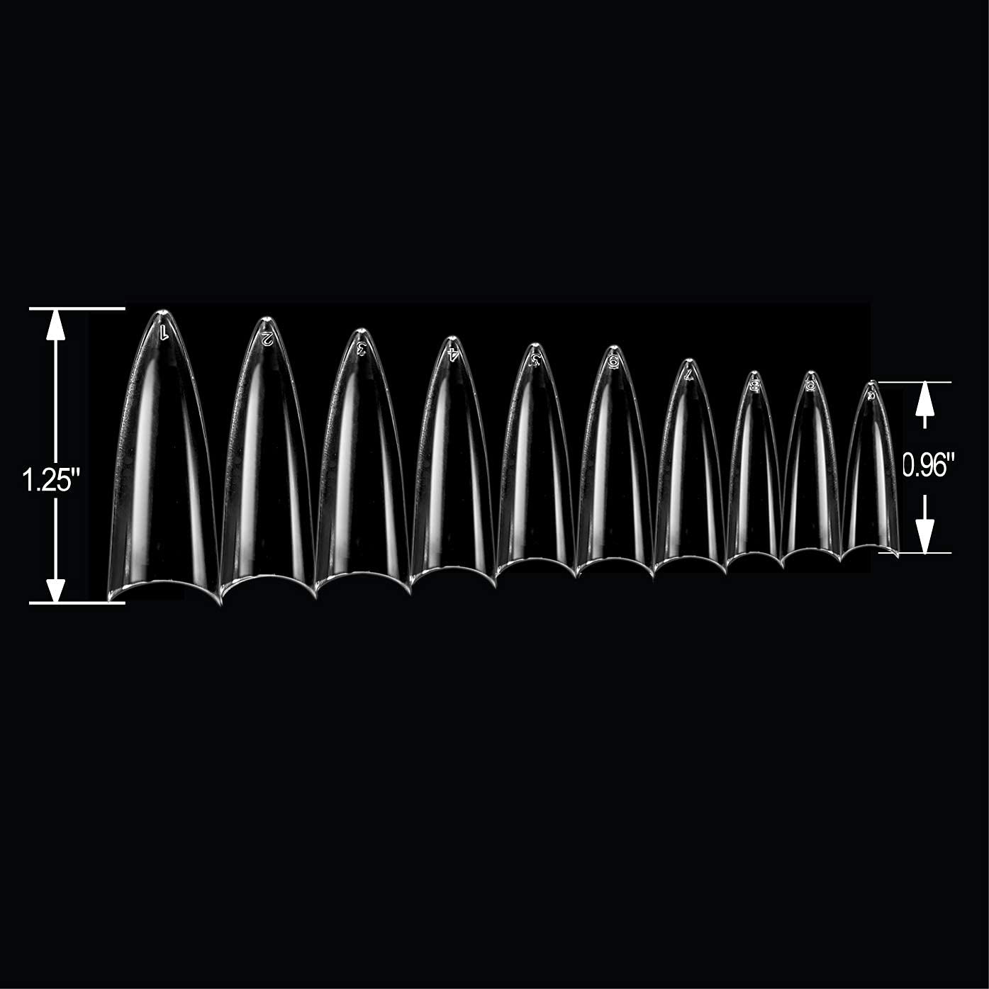 Vivace 2PACK Natural/Clear Stiletto 500 Acrylic False Fake Gel Nail Tips (Total 1000Tips) 10Sizes With Clear Acrylic Case For Nail Salon Nail Shop