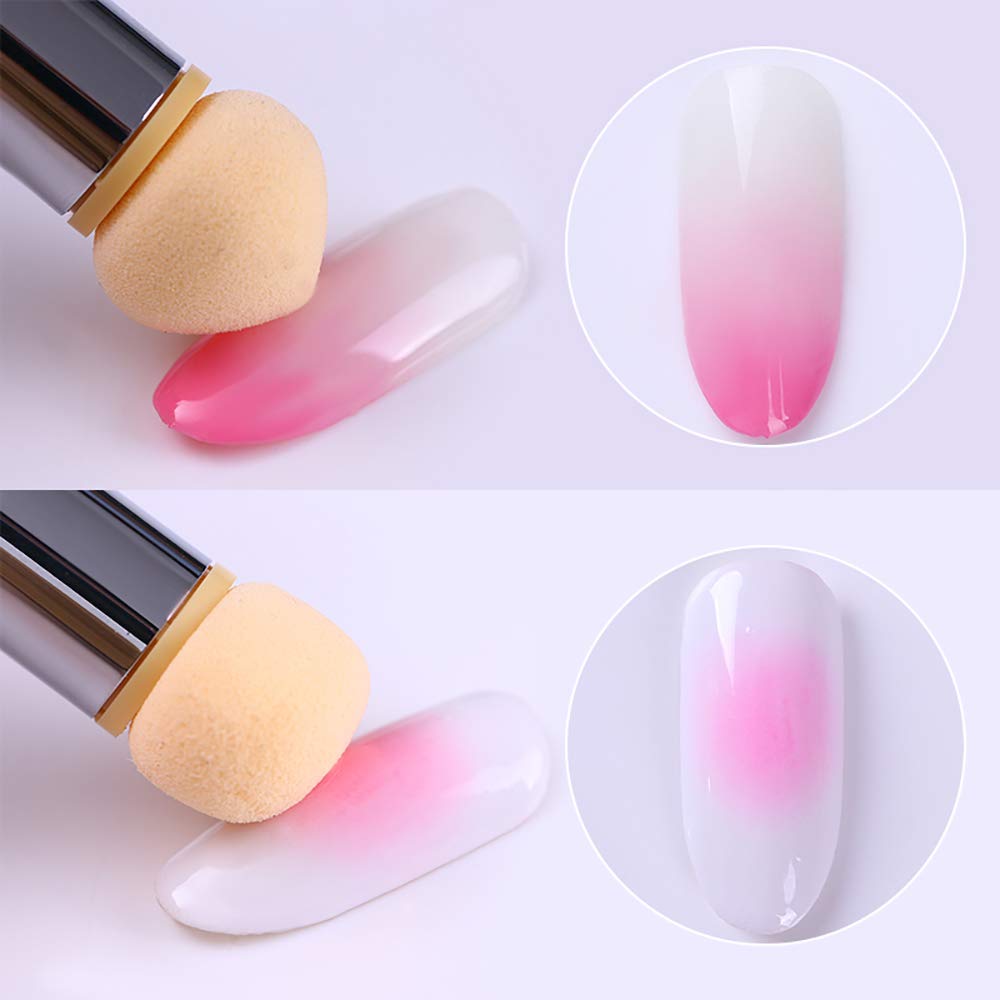 WOKOTO 3Pcs Ombre Nail Brush Set With 4 Replaceable Sponge Heads, Wooden Gel Builder Blending Nail Ombre Brush Double Head Nail Gradient Shading