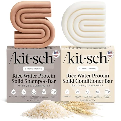 Kitsch Rice Water Shampoo & Conditioner Set - Solid Shampoo & Conditioner Bar with Protein for Hair Growth, Strengthening Hair & Damage Repair