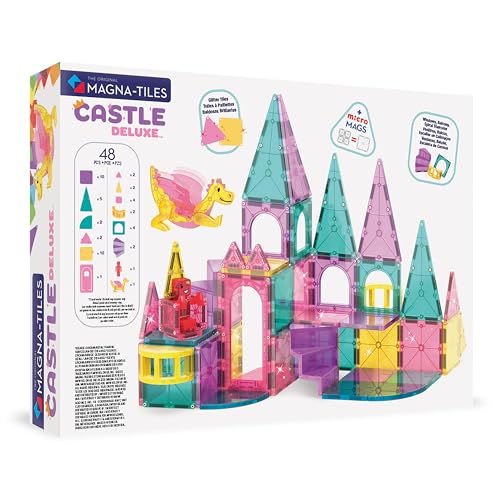 MAGNA-TILES Castle DLX 48-Piece Magnetic Construction Set, The Original Magnetic Building Brand