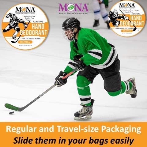 MONA BRANDS All Natural HAND DEODORANT for Ace Hockey Players - For athletes who wear gloves - Vegan, Non-GMO, Cruelty free - ORANGE Scent - 1oz Beauty and Personal Care MONA