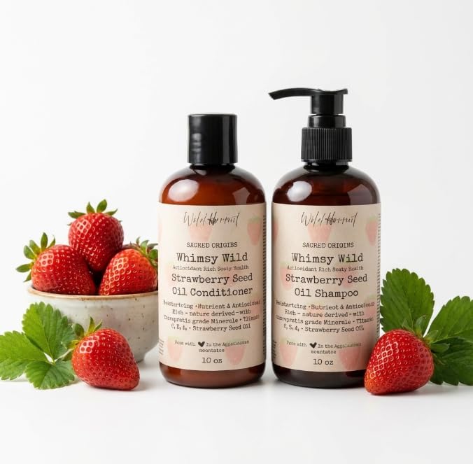 Wild Hermit Wellness' Whimsy Wild Goat Milk and Strawberry Seed Oil Shampoo and Conditioner Set, Sulfate Free, Paraben Free, 2 Count, 10 oz Each