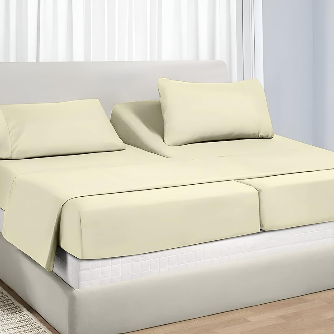 NON Sticky cotton Adjustable Split King Sheet Set for Sleep Number Beds, Premium 100% Long Staple Cotton Bedding, Two Twin XL 39" X 80" Fitted Sheets