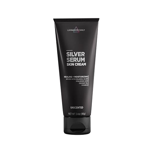 Livingood Daily Silver Serum Skin Cream, Moisturizing Body Cream with Colloidal Silver, Hyaluronic Acid, Coconut Oil & Vitamin E, Unscented Body