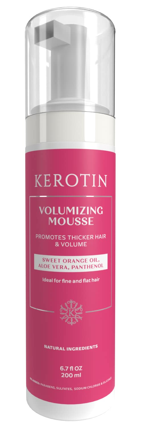 Kerotin Volumizing Mousse, Root Volumizer, Hair Thickening Styling Foam for Volume, Texture & Body, Tames Frizz & Flyaways, Ideal for Fine and Thin