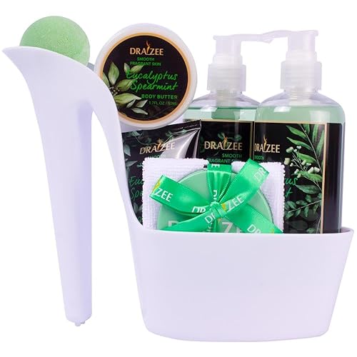 Gift Set for Her - 8 Pc Spa Gift Baskets for Women, Eucalyptus Spearmint Scented Heel Shoe Spa Basket, Luxury Bath Set, Relaxation Spa Gift by Draizee