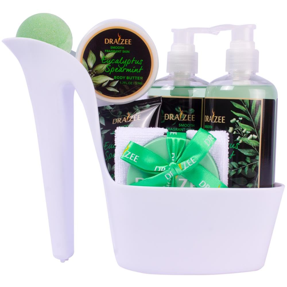 Gift Set for Her - 8 Pc Spa Gift Baskets for Women, Eucalyptus Spearmint Scented Heel Shoe Spa Basket, Luxury Bath Set, Relaxation Spa Gift by Draizee