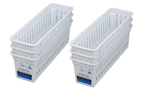Mainstays Slim Plastic Storage Trays Baskets in White. Pack of 12