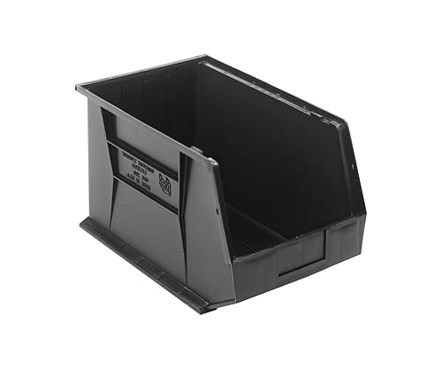 Quantum Storage Systems QUS260BR Ultra Stack & Hang Recycled Plastic Heavy Duty Part Organizer Black Bins 18" L x 11" W x 10" H 4 Pack