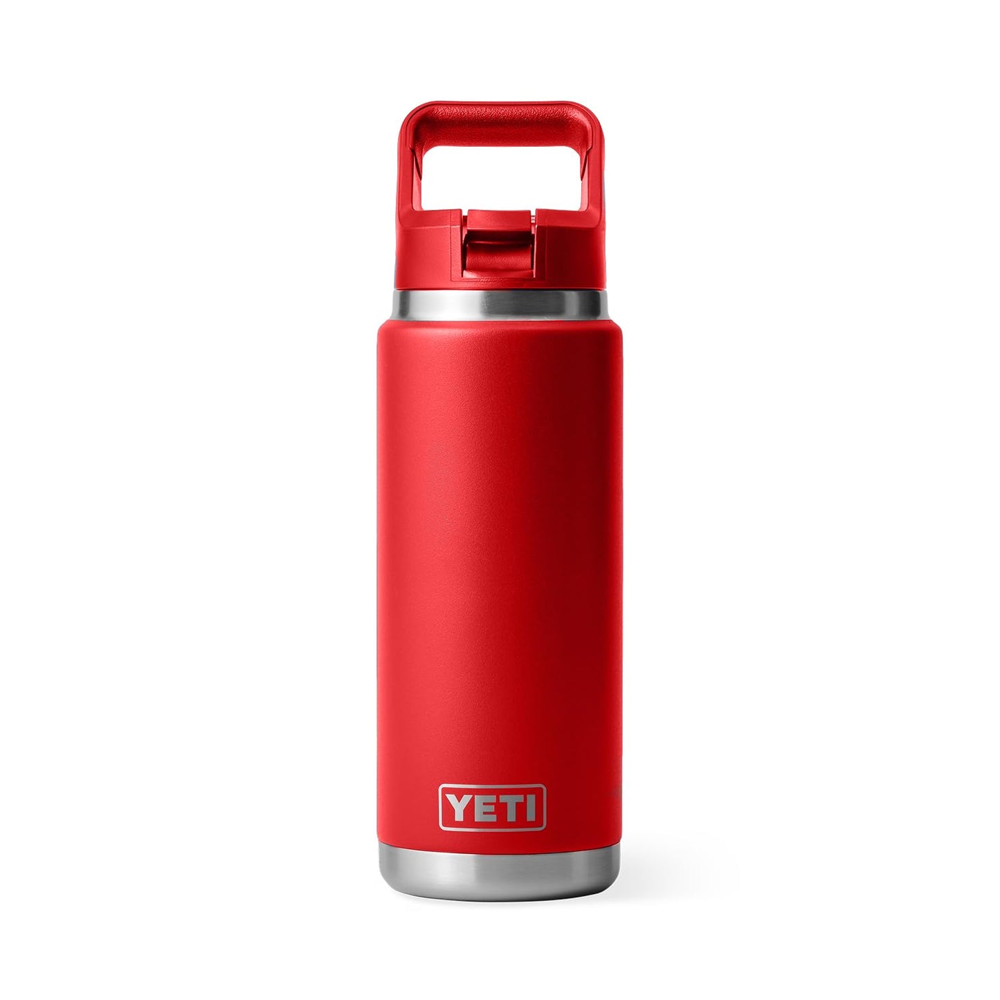 YETI Rambler 26 oz Bottle, Vacuum Insulated, Stainless Steel with Color Matching Straw Cap, Rescue Red