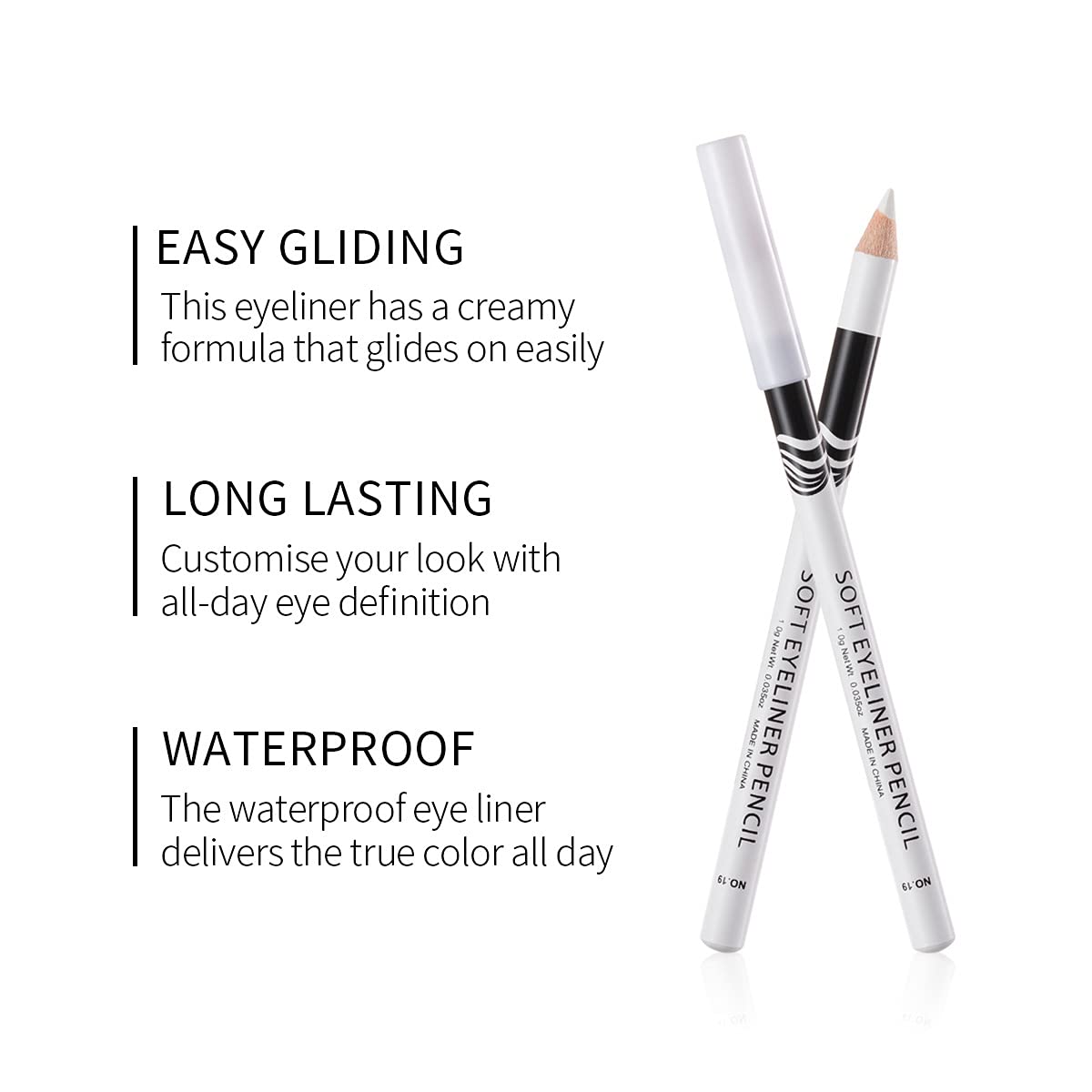Fashionwu White Eyeliner Pencils Professional Use as Highlighter, Soft, Waterproof, Long-Lasting Eyeshadow, Eye Brightener, Beauty Makeup Tools