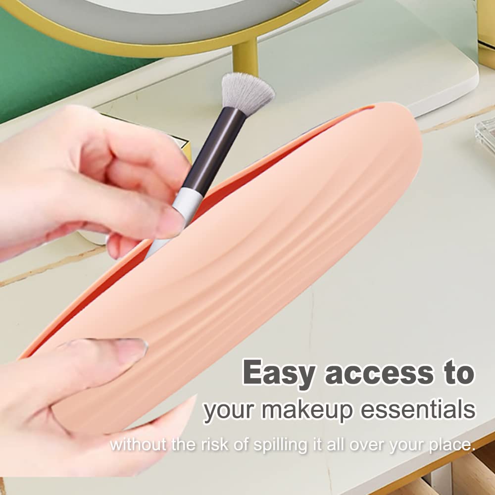 JEWYOCO Travel Makeup Brush Holder Silicon Trendy Portable Soft Sleek Cosmetic Face Makeup Tools Organizer Container Small Case for Travel (BRUSHES
