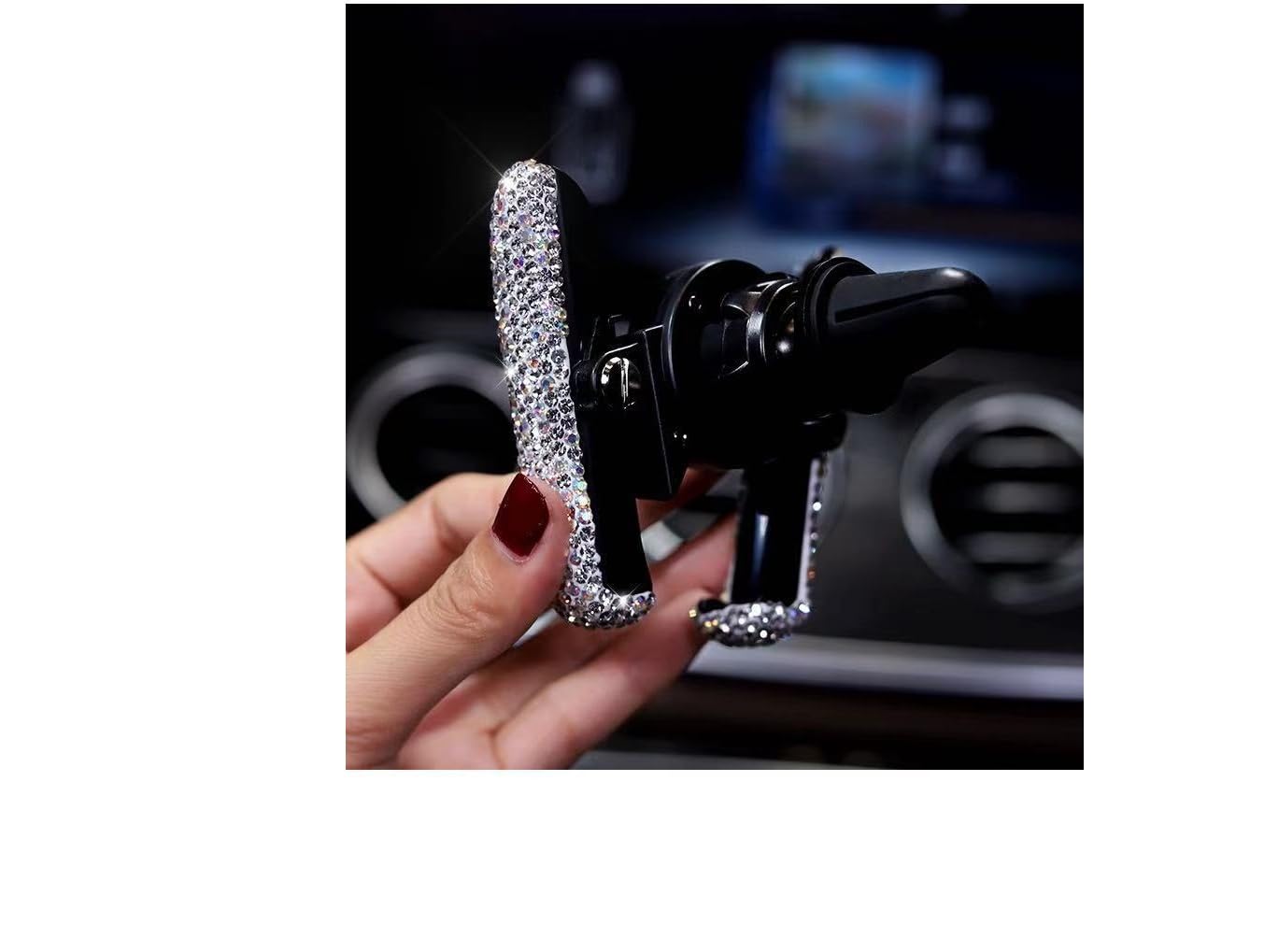 Bling Car Phone Holder Mini Car Dash Air Vent Automatic Phone Mount Universal 360°Adjustable Crystal Auto Car Stand Car Accessories for Women…