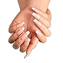 Aksod Long Coffin French Manicure Press on Nails Tips Glossy Pink Fake Nails Designed Ballerina Full Cover Artificial False Nails Tips for Women