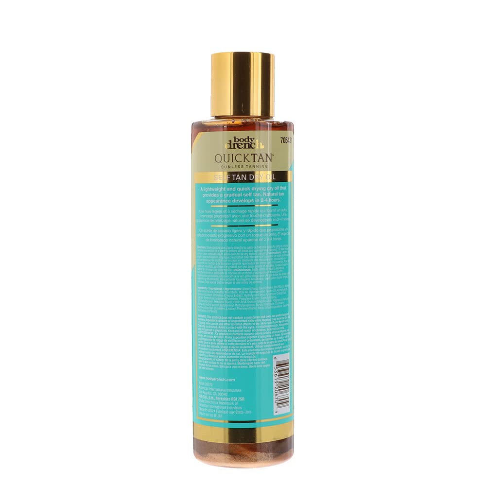 Body Drench Quick Tan Self Tanner Dry Oil - Sunless Tanning Oil for Glowing Skin, Streak-Free Bronzer with Natural-Looking Tan in Hours, 7.2 oz