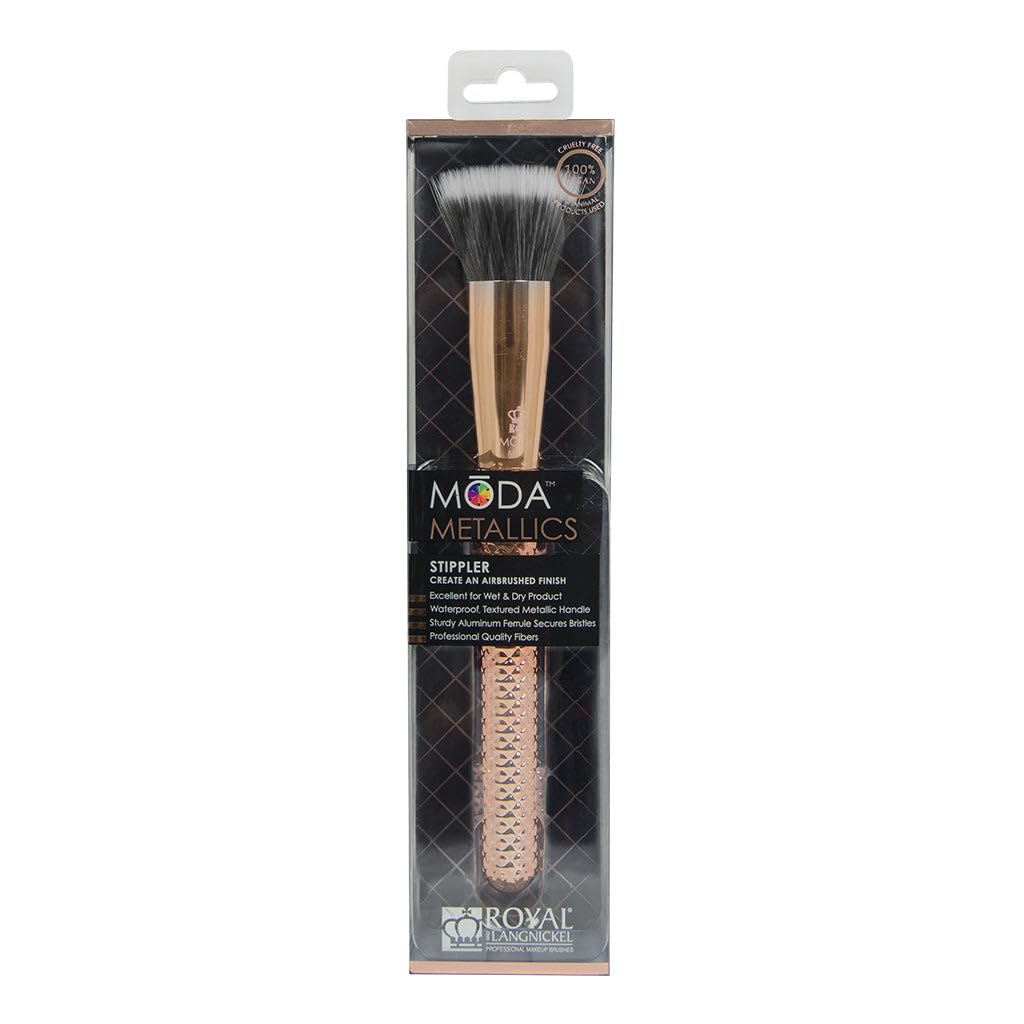 MODA Metallics Stippler Makeup Brush - Duo-Fiber Face Brush for Airbrushed Foundation, Blush & Highlighter