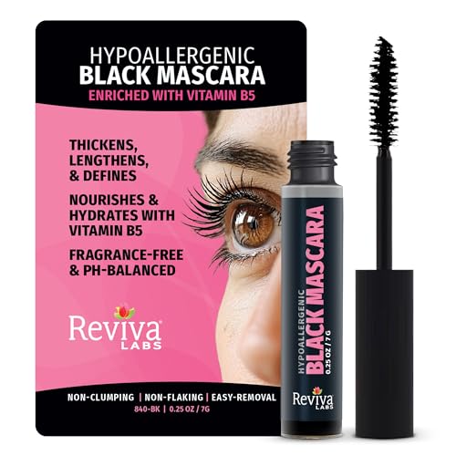 Reviva Labs Black Hypoallergenic Mascara for Sensitive Eyes and Older Women - Gentle, Volumizing & Lengthening Mascara for Older Women 50 and 60 Plus