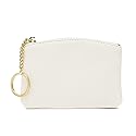 WOZEAH Artificial Leather Coin Purse Change Purse With Key Chain Ring Zipper For Men Women (A White)