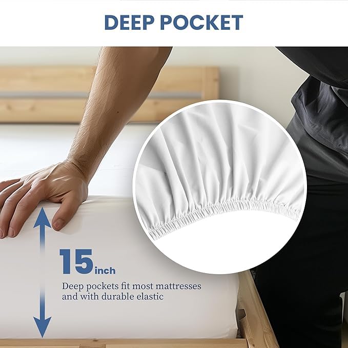 YSSOA Queen Bed Sheet Set-Cooling Breathable & Super Soft 4 Piece Bedding Sheets & Pillowcases with Deep Pockets up to 15", Easy-Fit, Wrinkle, Fade &