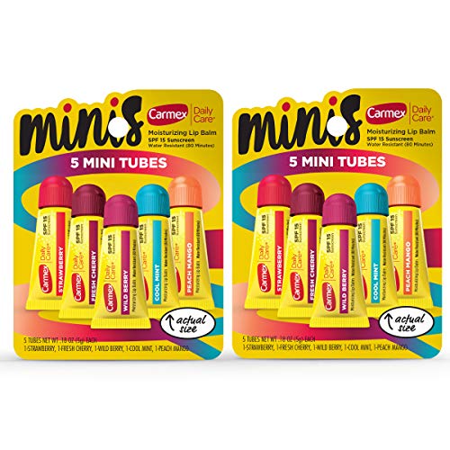 Carmex Daily Care Minis Moisturizing Lip Balm Tubes, SPF 15, Multi-Flavor Lip Balm Pack, 10 Count (2 Packs of 5)