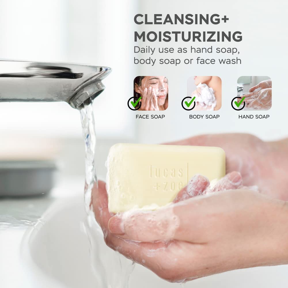 Lucas + Zoe Fresh Essence Antiseptic Bar Soap - 4 Ounce Moisturizing Body Soap Bar Made With Natural Ingredients Like Mediterranean Olive Oil, Coconut