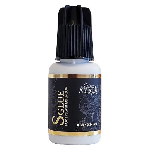 Amber Lash, S Glue 10ml for Professional Eyelash Extension, 1-Second Dry time, Up to 8 Weeks Bonding, Strong Strength, Carbon Black Adhesive for Salon
