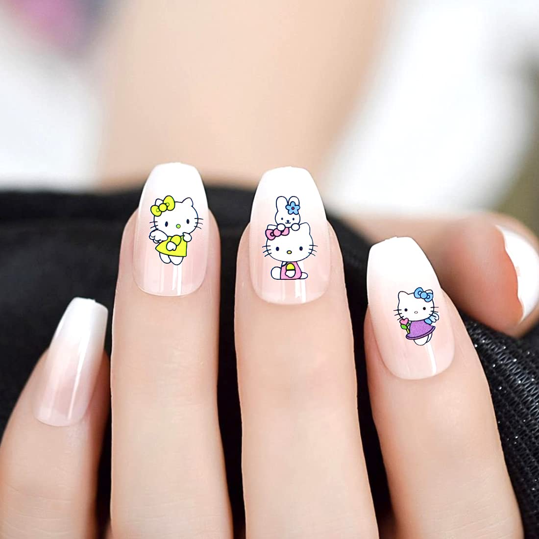 Cute Kawaii Cat Cartoon Nail Stickers Self-Adhesive Nail Decals for Women Girls Kids Nail Art Stickers (12 Sheets)