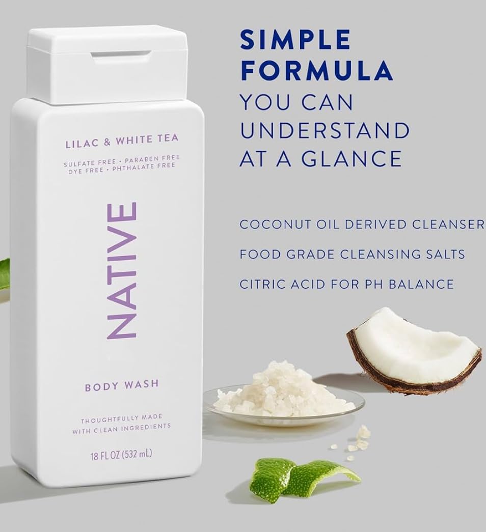 Native Body Wash Contains Naturally Derived Ingredients | For Women & Men, Sulfate, Paraben, & Dye Free Leaving Skin Soft and Hydrating | Lilac Beauty & Personal Care Native
