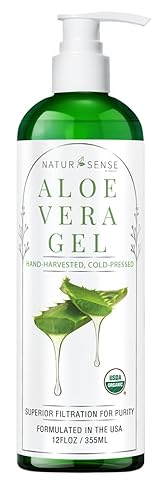 NaturSense USDA Organic Aloe Vera Gel from 100% Pure Aloe. Deep Hydration, Effective Moisturizing. Great for Hair, Scalp, Face, Dry Skin, Acne