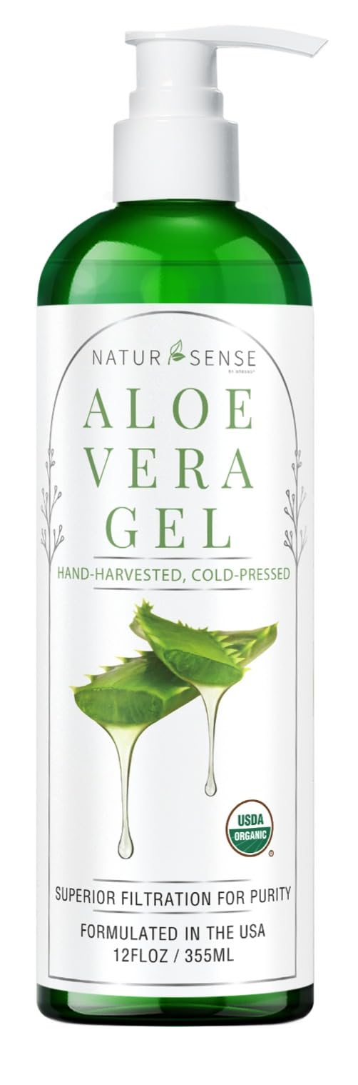 NaturSense USDA Organic Aloe Vera Gel from 100% Pure Aloe. Deep Hydration, Effective Moisturizing. Great for Hair, Scalp, Face, Dry Skin, Acne