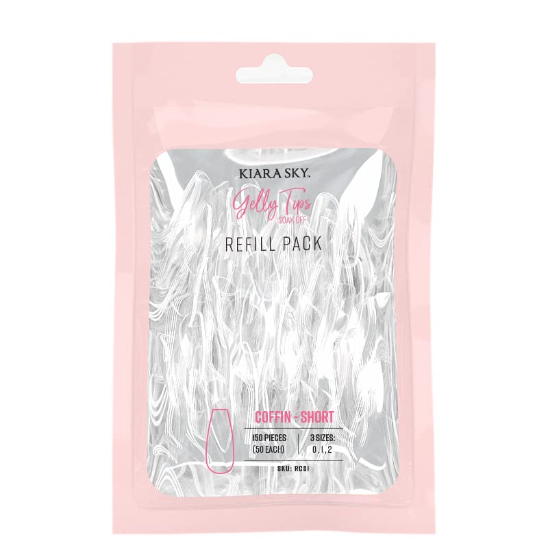 Kiara Sky Gelly Tips Refill Packs - Soak Off Soft Gels - Coffin Shape (Short Length) (Sizes 0, 1, 2) Beauty & Personal Care KIARA SKY