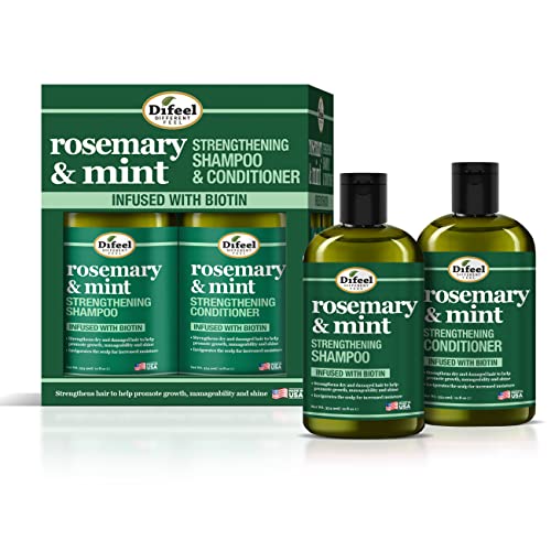 Difeel Rosemary and Mint Hair Strengthening Shampoo 12 oz & Conditioner with Biotin 12 oz 2-PC Boxed Set - Sulfate Free Shampoo & Conditioner, Paraben