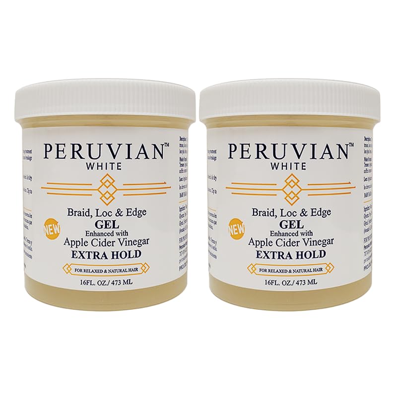 Peruvian white Braid, Loc, and Edge Gel EXTRA HOLD for Relaxed & Natural Hair, 16 oz. (Apple Cider Vinegar) (Pack of 2)