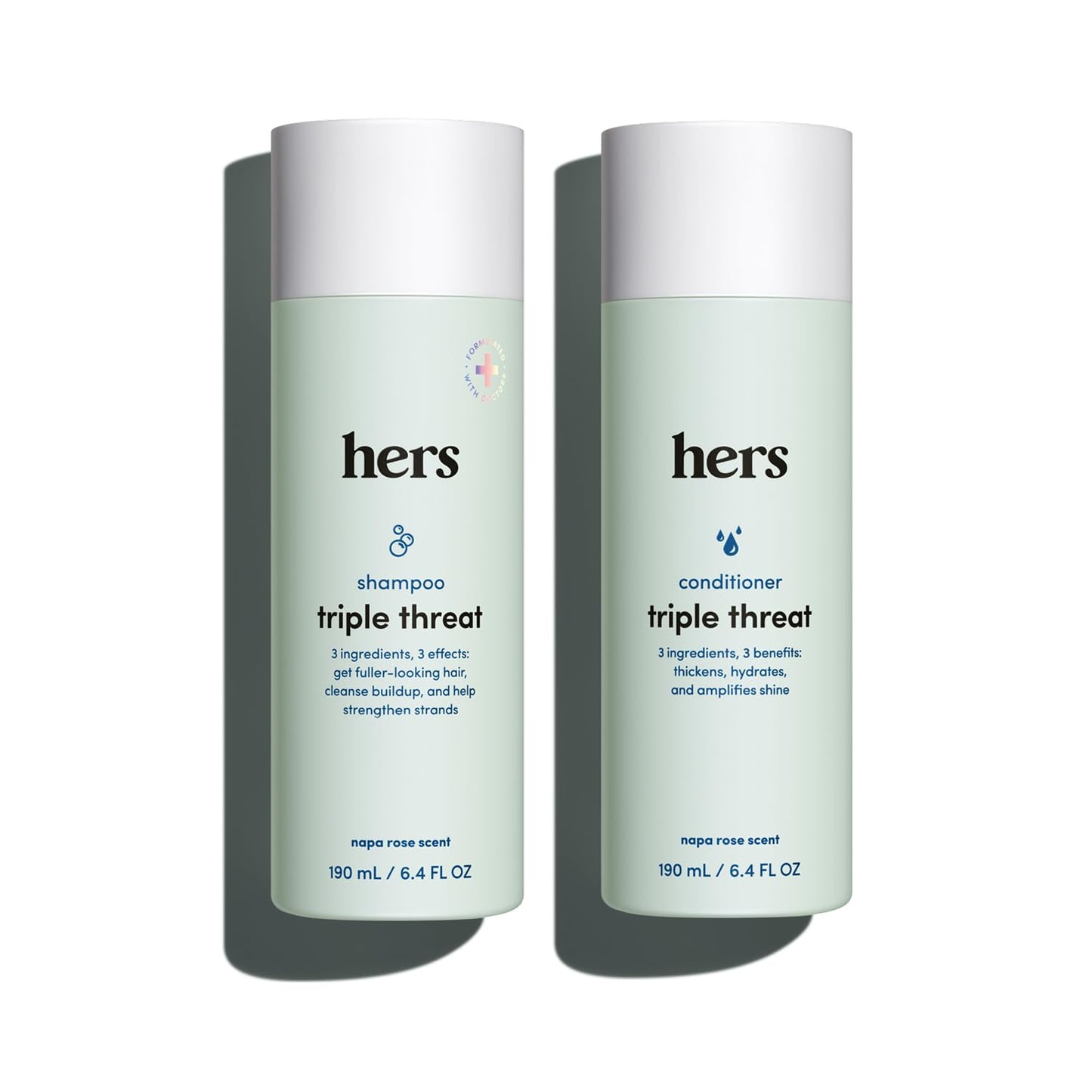 hers Triple Threat Shampoo & Conditioner Set - Biotin, Saw Palmetto, & Pumpkin Seed Oil Formula - Thickens & Hydrates - Color-Safe, Paraben-Free