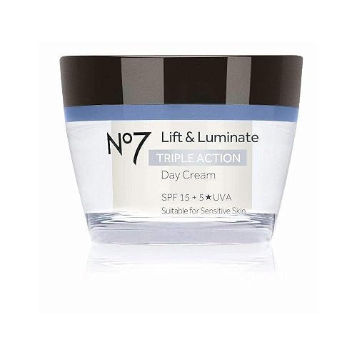 No7 Lift & Luminate Triple Action Day Cream SPF 30 - Broad Spectrum Anti Aging Face Cream - Hydrating Hibiscus Peptides & Hyaluronic Acid +