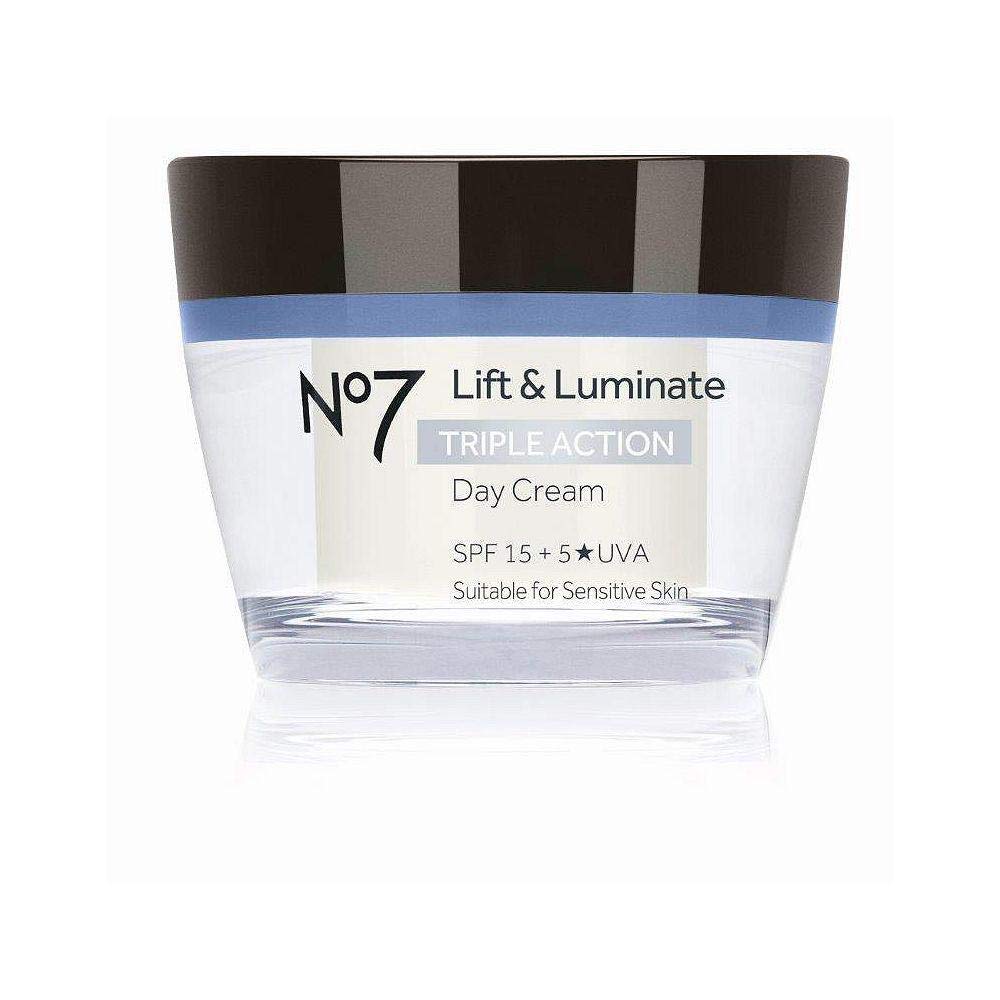 No7 Lift & Luminate Triple Action Day Cream SPF 30 - Broad Spectrum Anti Aging Face Cream - Hydrating Hibiscus Peptides & Hyaluronic Acid +