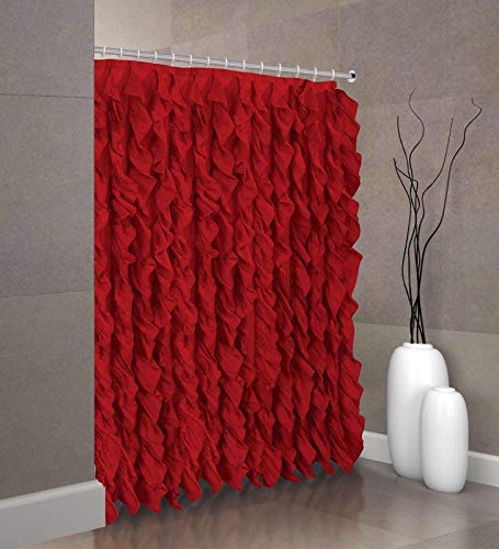 Spring Home Waterfall Shabby Chic Ruffled Fabric Shower Curtain (red)