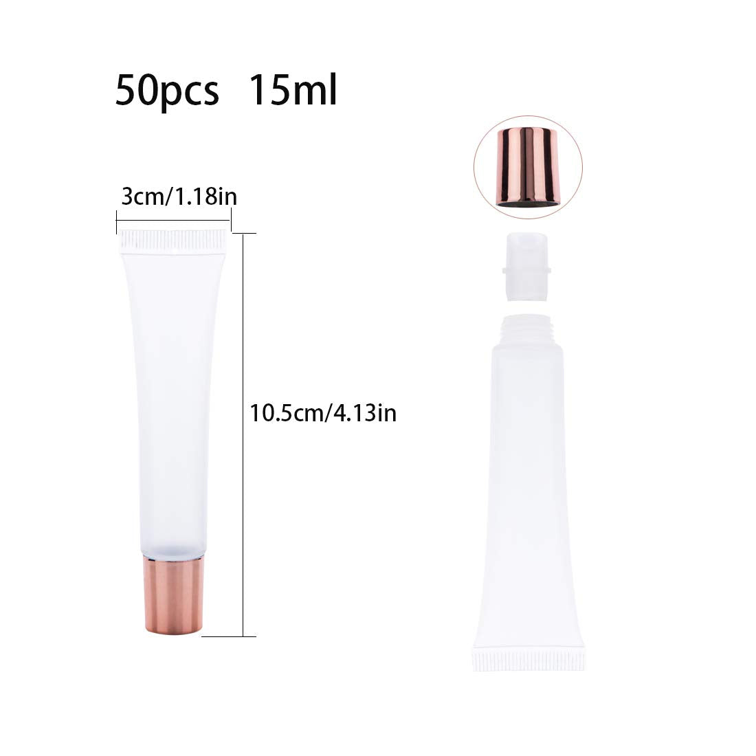 AJLTPA 50Pcs 15ml Lip Gloss Squeeze Tubes, Rose Gold Lip Gloss Containers Empty, Refillable Soft Clear Tubes for DIY Lipgloss Balm Cosmetic (Rose
