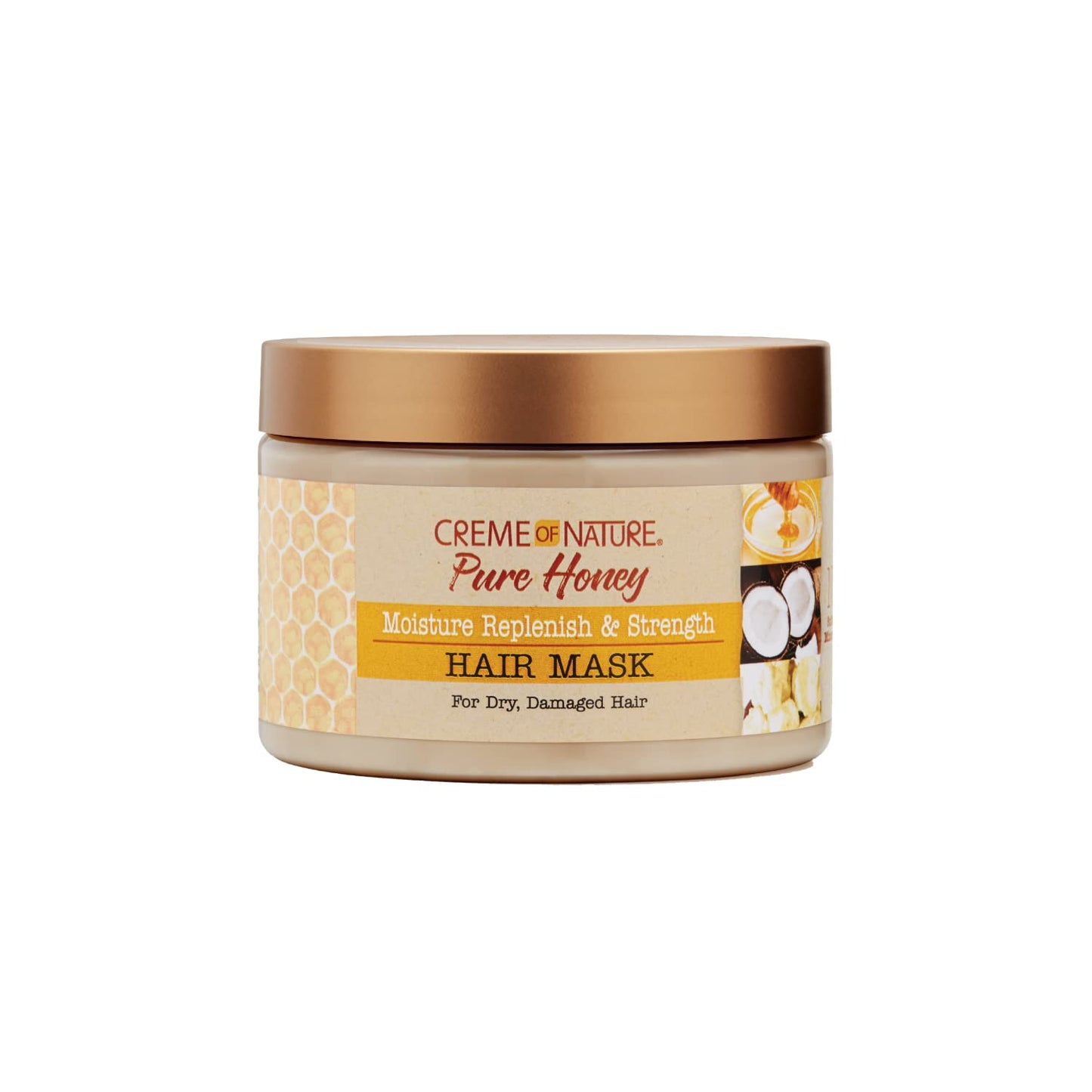 Hair Mask by Creme of Nature, Pure Honey, Coconut Oil and Shea Butter Formula, Moisture Replenish & Strength, 11.5 Oz