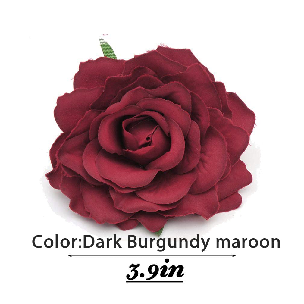 HOLY KT Handmade Women's Dark Red Velvet Rose Flower Wreath Hair Clip and Pin, Flamenco Dancer Style (Deep Red) one size