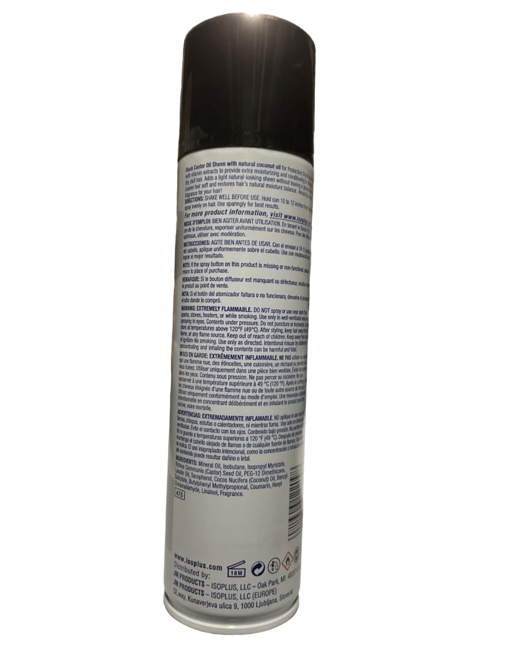 Isoplus Black Castor Oil Sheen Spray with Coconut Oil, 9 Oz.