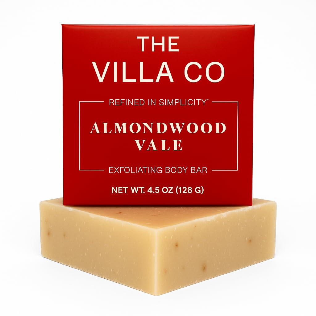 The Villa Co - Almondwood Vale | 4.5oz Exfoliating Body Bar for Women & Men | Artisan Made in USA | Natural Ingredients