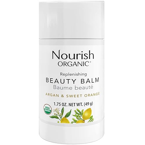 Nourish Organic Beauty Balm, Argan & Sweet Orange - Face, Lip, Hand & Body Moisturizer with Organic Coconut Oil, Shea, Cocoa Butter, 1.75 Oz +
