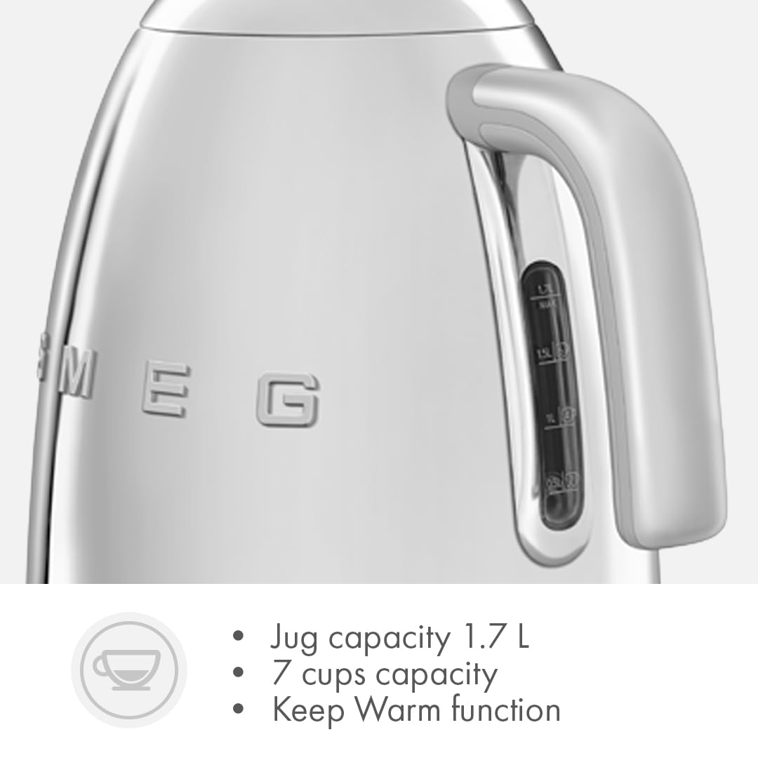 SMEG 7-Cup Variable Temperature Electric Kettle - Retro Style Aesthetic with Advanced Technology - Stainless Steel, 1400W, 120V, 360° Swivel Base…