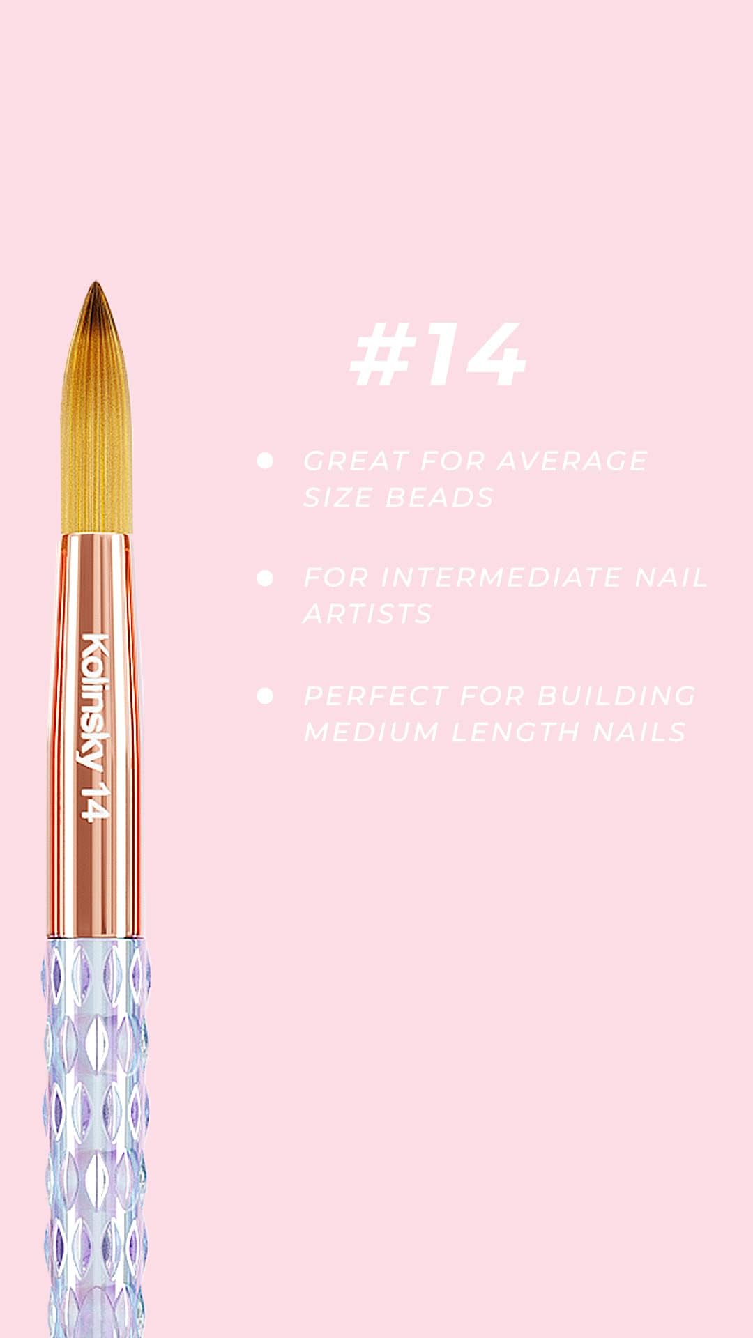 Kiara Sky Kolinsky Acrylic Nail Brush #14 - Pure Kolinsky Sable Hair, Iridescent Crystal Handle, Acetone Resistant, for Acrylic Application Beauty & Personal Care KIARA SKY