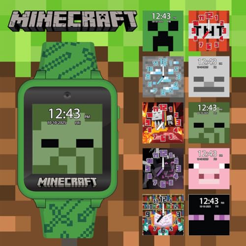 Minecraft Kids Smart Watch – Touchscreen with Camera, Video, Games, Alarm, Calculator, Pedometer & 10 Custom Clock Faces