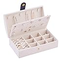 Fullgaden Jewelry Box,Necklace Ring Storage Organizer Double Layer Travel Synthetic Leather Jewel Cabinet Gift Case for Women, White