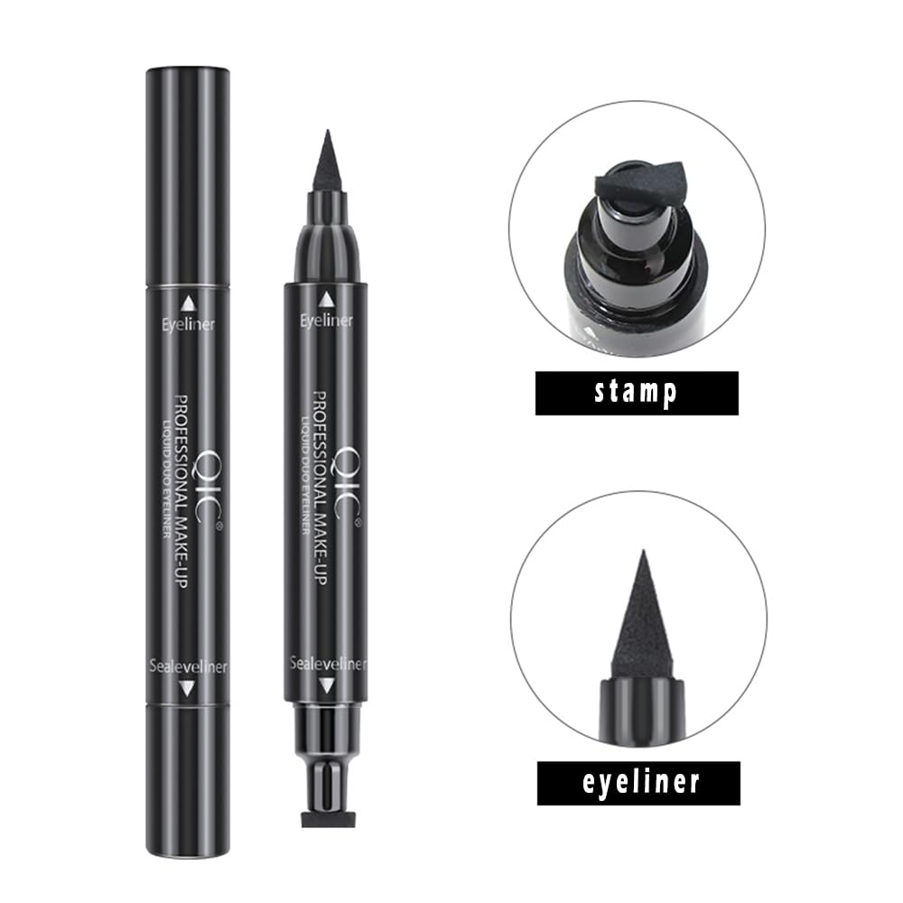Linble Winged Eyeliner Stamp Set, 4 PCs Dual-ended Eyeliner Pens with Felt Tip & Wing Stamp, Long Lasting and Smudge Proof Eye Makeup for Women